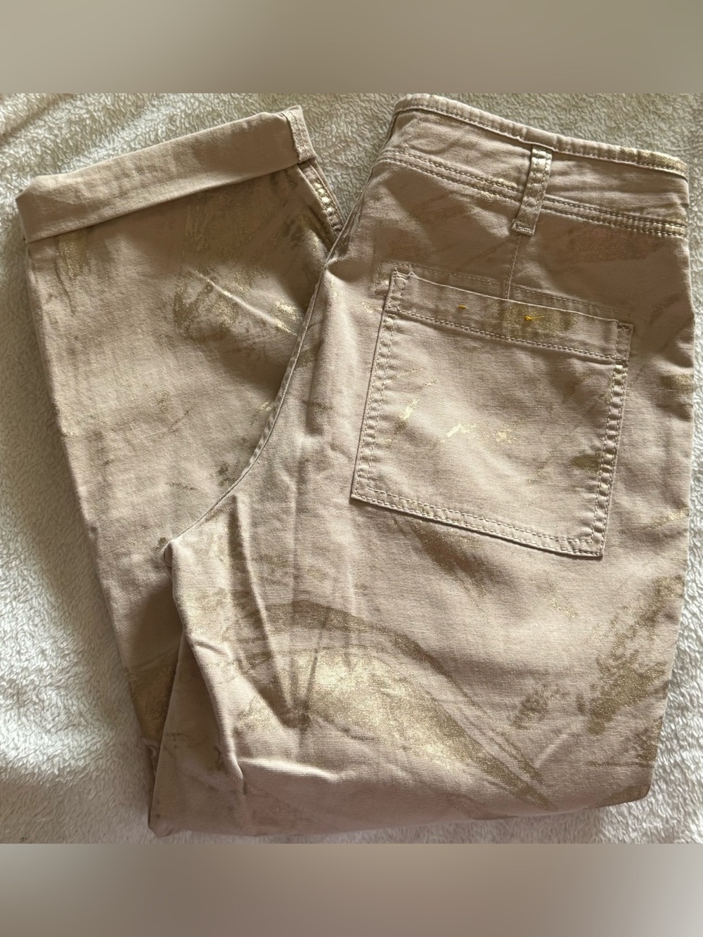 Anthropologie Beige Cargo Pants with Gold Foil Accents - Picture 3 of 10